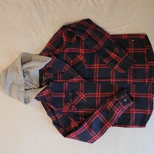 West49 Premium Apparel Boys L/14 hooded plaid shirt, black/red/grey